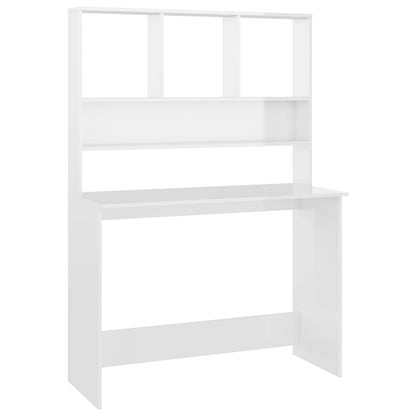 Scrivania Mensole Bianco Lucido 110x45x157 cm Legno Multistrato
