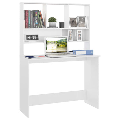 Scrivania Mensole Bianco Lucido 110x45x157 cm Legno Multistrato