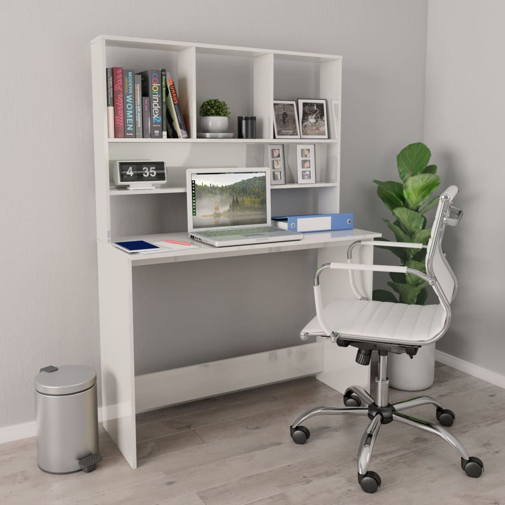 Scrivania Mensole Bianco Lucido 110x45x157 cm Legno Multistrato