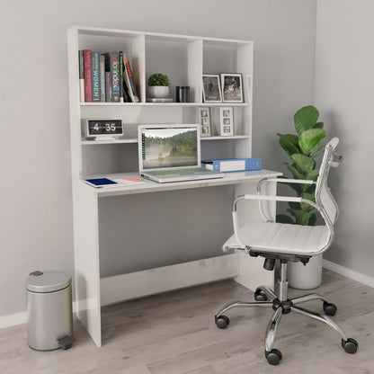 Scrivania Mensole Bianco Lucido 110x45x157 cm Legno Multistrato