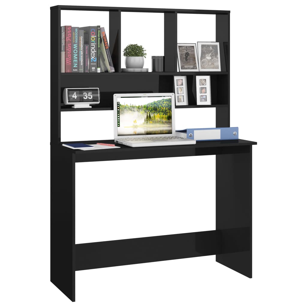 Scrivania Mensole Nero Lucido 110x45x157 cm Legno Multistrato