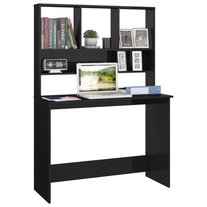 Scrivania Mensole Nero Lucido 110x45x157 cm Legno Multistrato