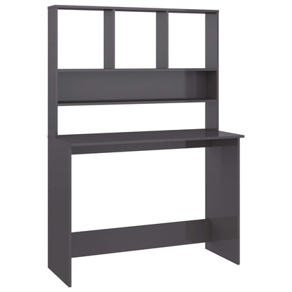 Scrivania Mensole Grigio Lucido 110x45x157 cm Legno Multistrato