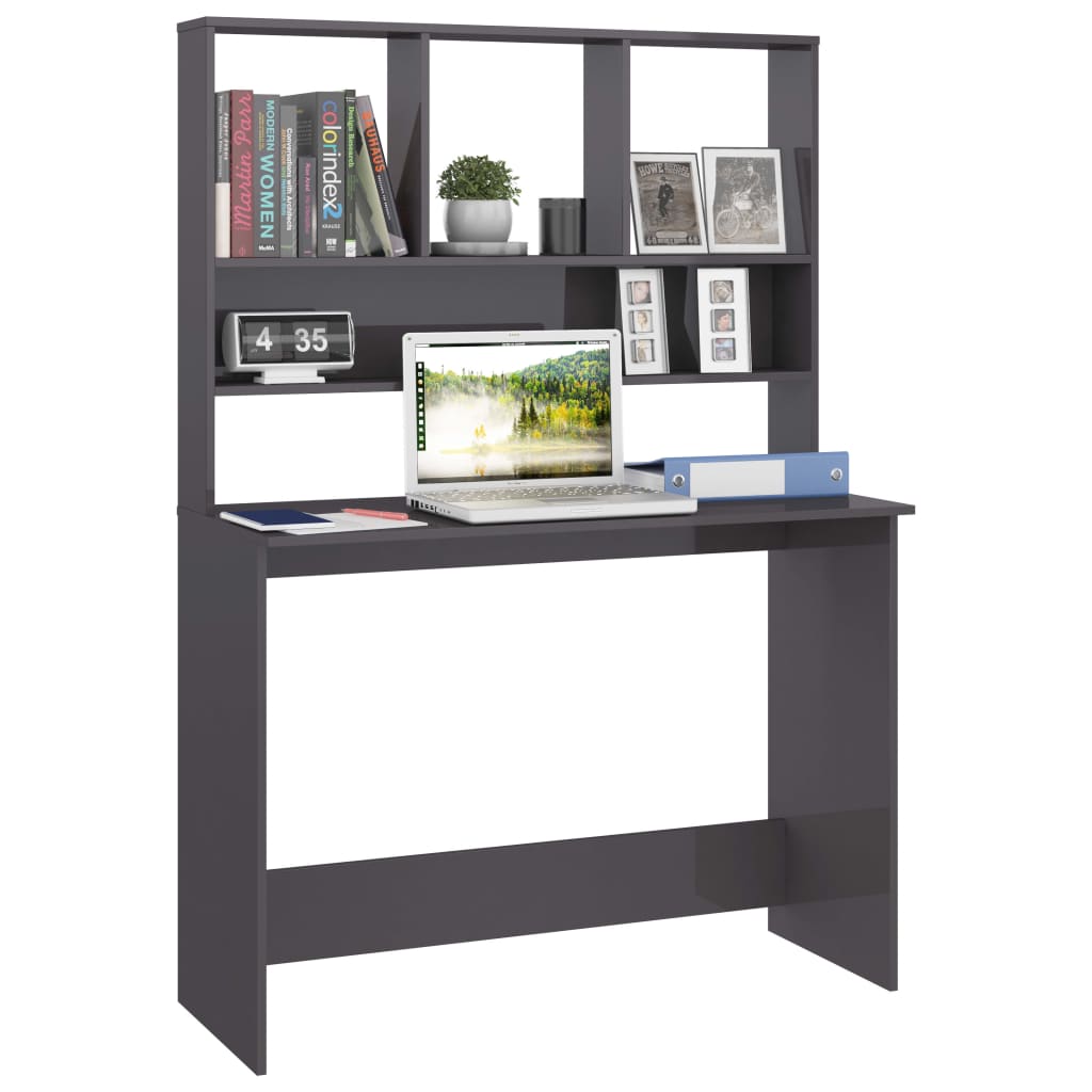Scrivania Mensole Grigio Lucido 110x45x157 cm Legno Multistrato