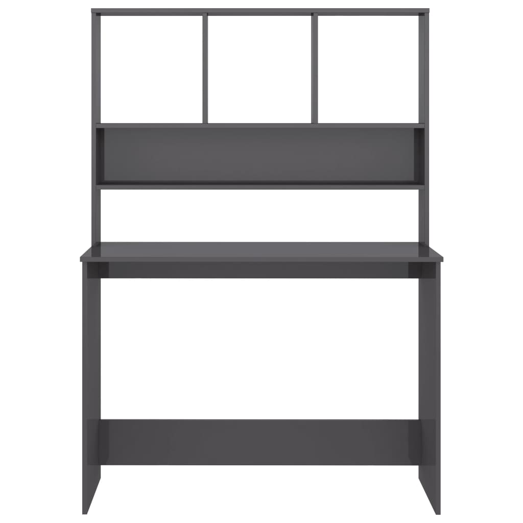 Scrivania Mensole Grigio Lucido 110x45x157 cm Legno Multistrato