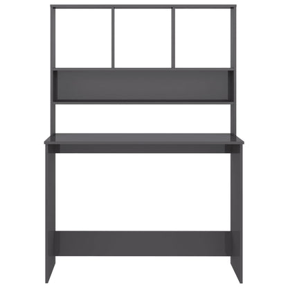 Scrivania Mensole Grigio Lucido 110x45x157 cm Legno Multistrato