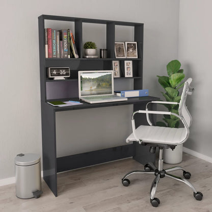 Scrivania Mensole Grigio Lucido 110x45x157 cm Legno Multistrato