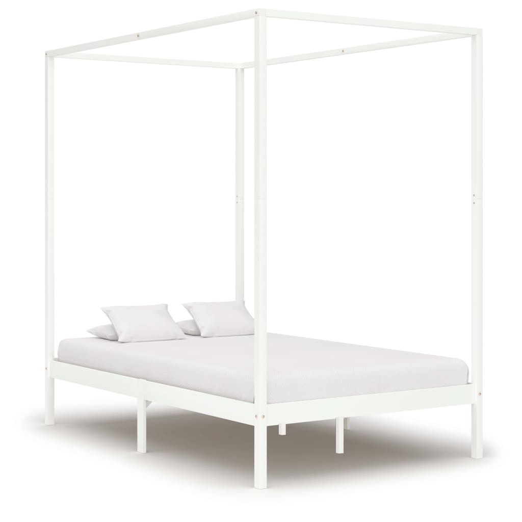 Giroletto a Baldacchino Bianco Legno Massello di Pino 140x200cm