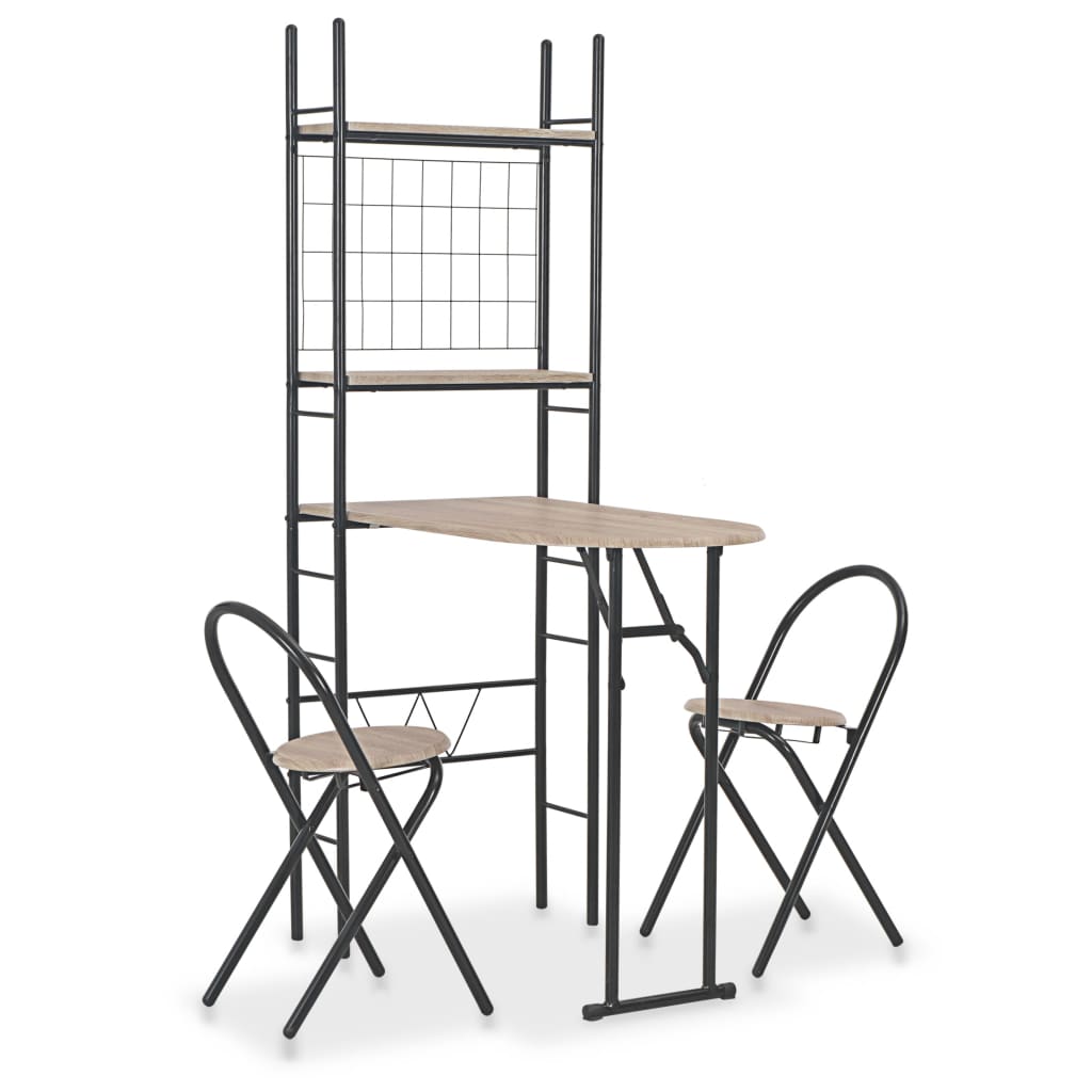 Set Tavolo e Sedie Pieghevoli con Scaffale 3 pz MDF e Acciaio