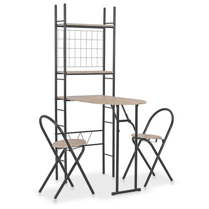 Set Tavolo e Sedie Pieghevoli con Scaffale 3 pz MDF e Acciaio