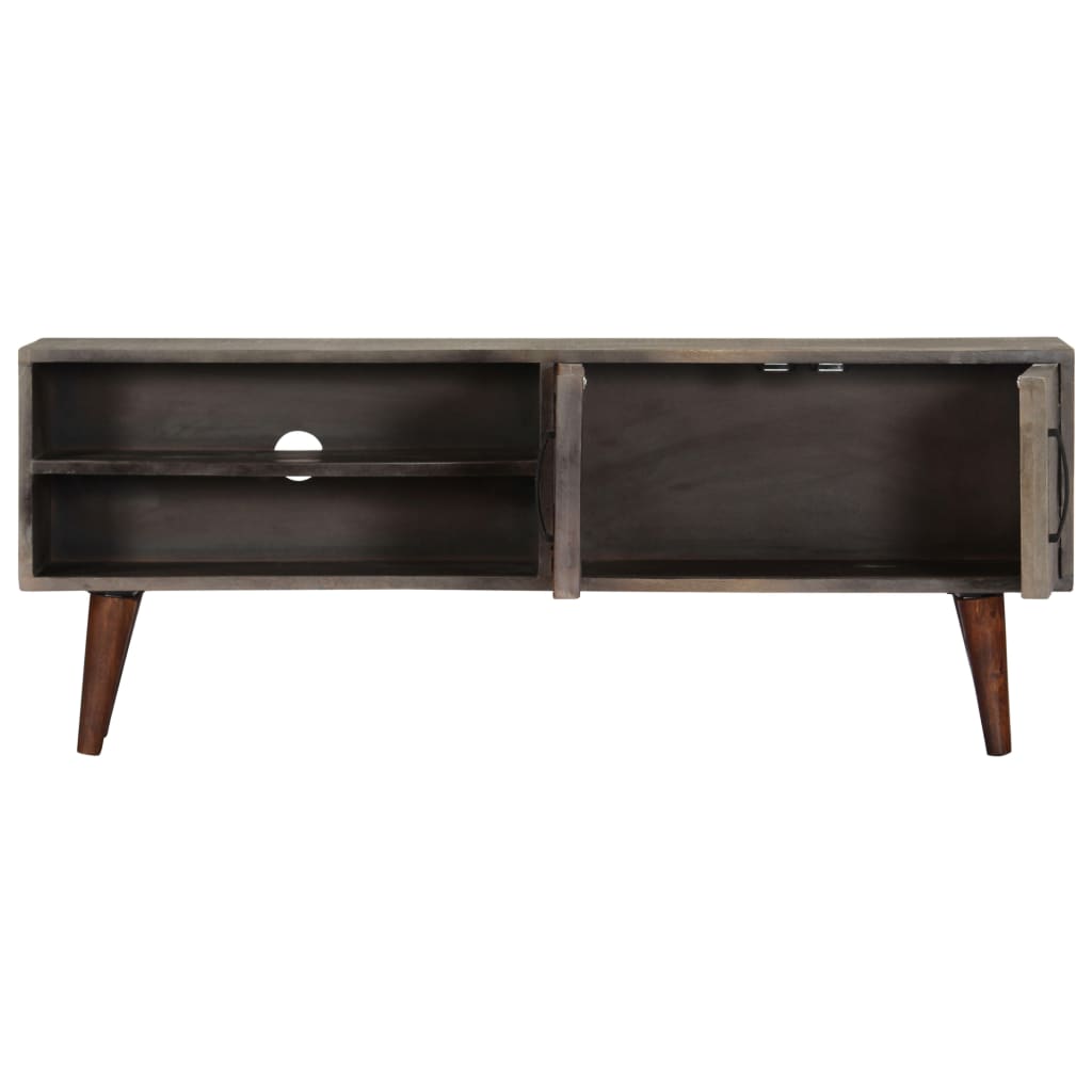 Mobile TV Grigio 130x30x46 cm in Legno Massello di Mango Grezzo