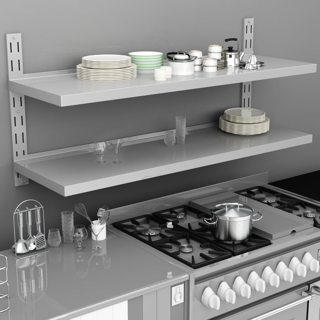 Mensola a Sospensione a 2 Livelli in Acciaio Inox 150x30 cm