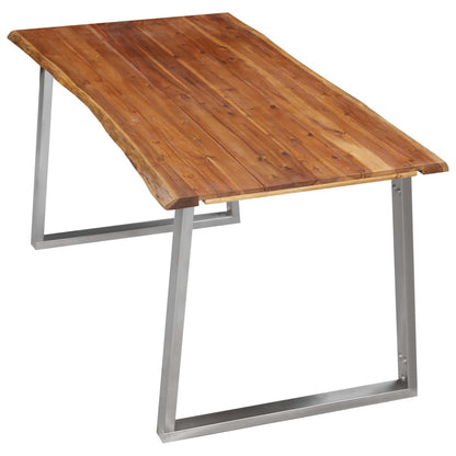 Tavolo da Pranzo 160x80x75cm Massello Acacia e Acciaio Inox