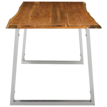 Tavolo da Pranzo 160x80x75cm Massello Acacia e Acciaio Inox