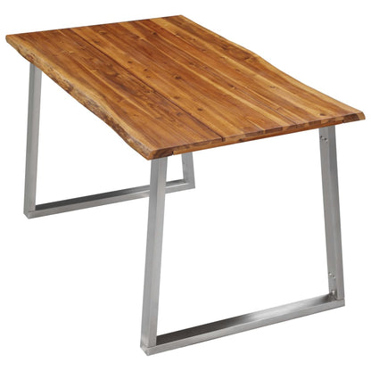 Tavolo da Pranzo 140x80x75cm Massello Acacia e Acciaio Inox