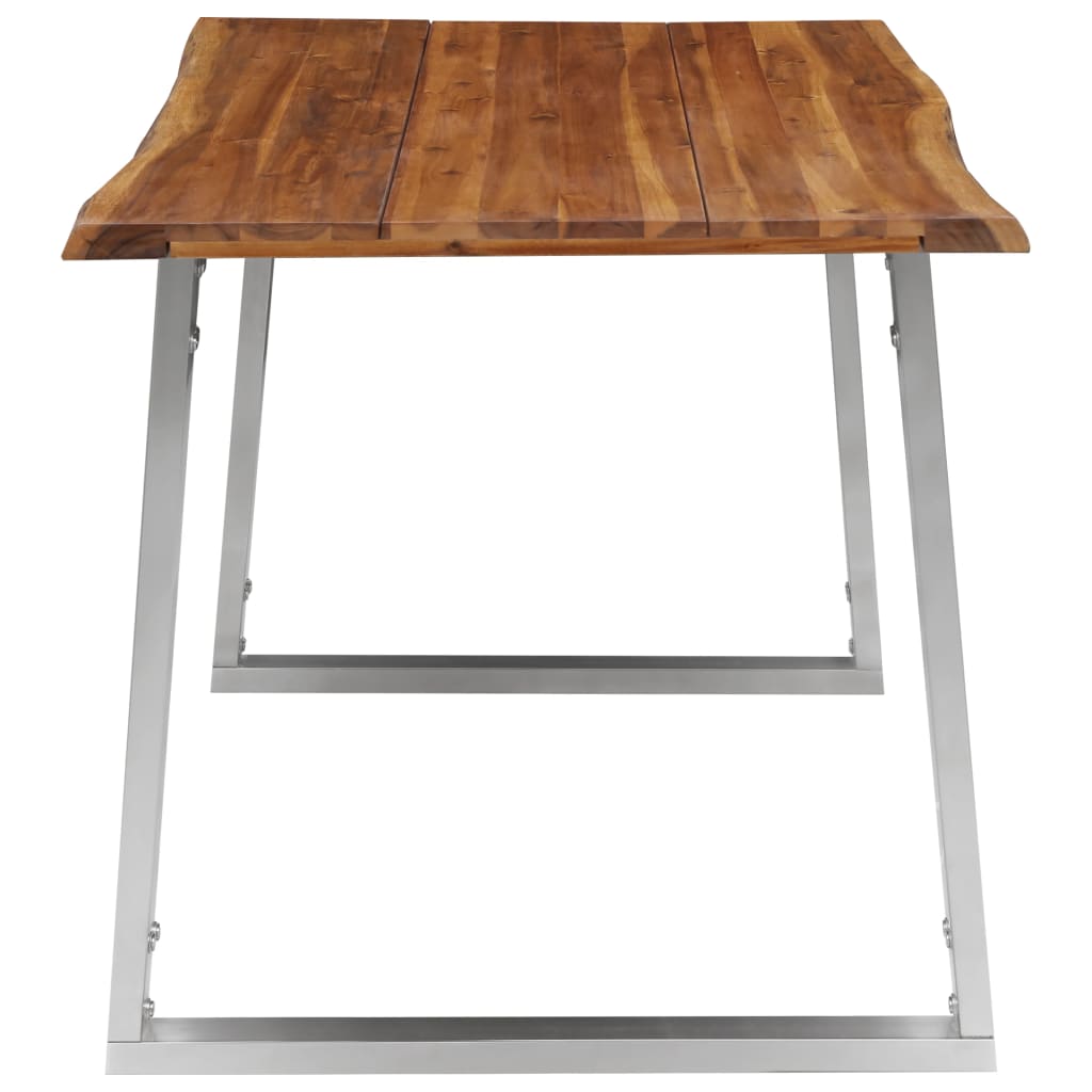 Tavolo da Pranzo 140x80x75cm Massello Acacia e Acciaio Inox