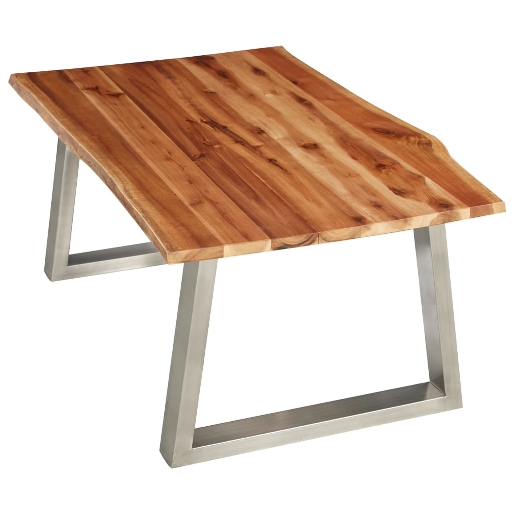 Tavolino da Salotto 100x60x40 cm Massello Acacia e Acciaio Inox