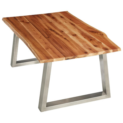 Tavolino da Salotto 100x60x40 cm Massello Acacia e Acciaio Inox