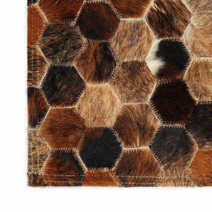 Tappeto in Pelle Patchwork di Vacca Marrone 170 x 120 cm Pelle