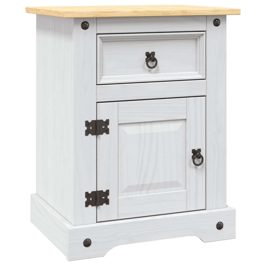 Comodino in Legno di Pino Messicano Corona Bianco 53x39x67 cm