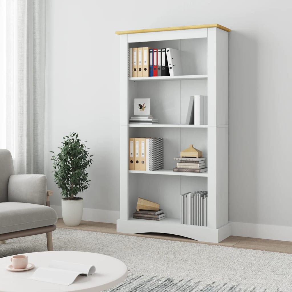 Libreria a 4 Ripiani Pino Messicano Corona Bianco 80x29x150 cm