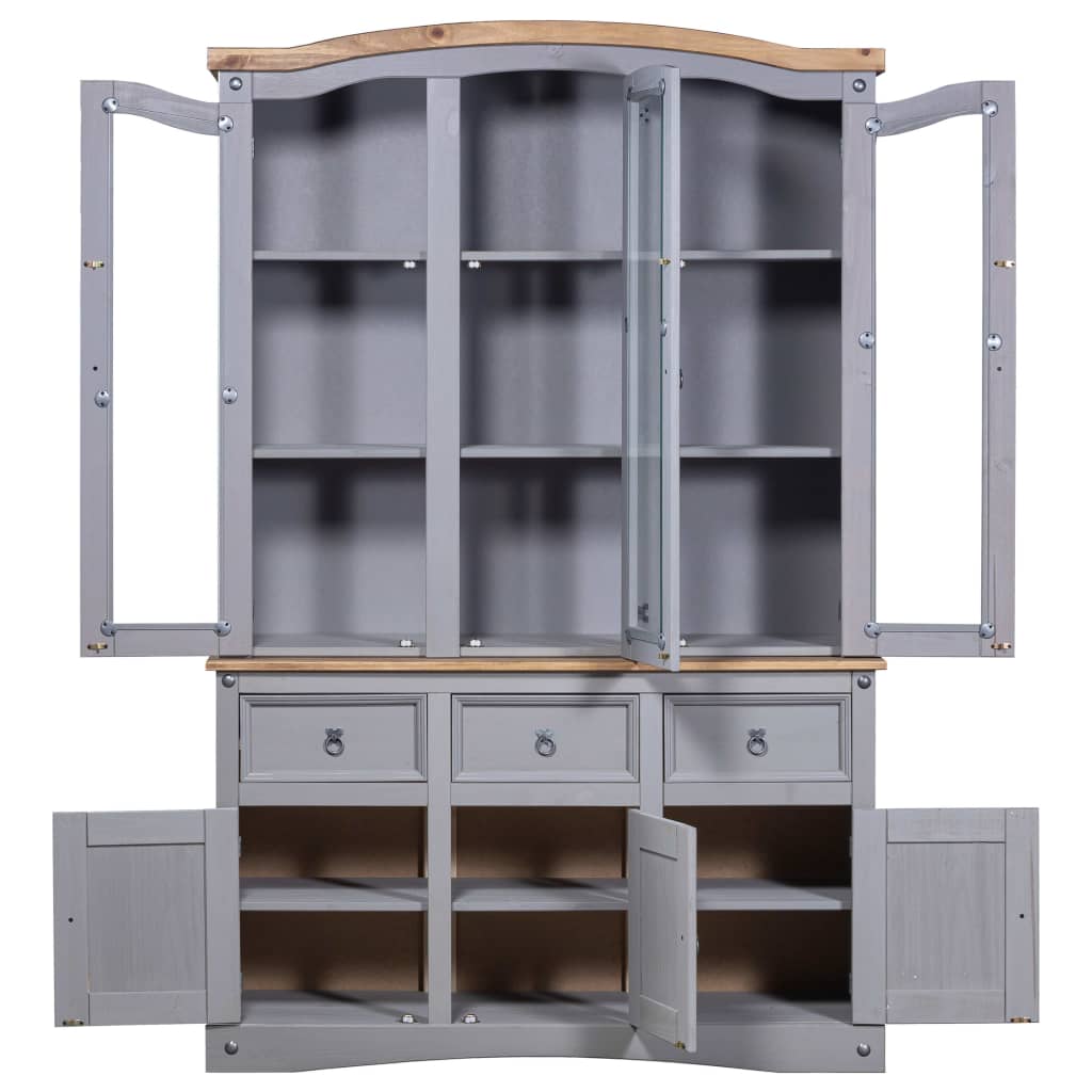 Credenza con Vetrina in Pino Messicano Corona Range Grigio