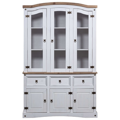 Credenza con Vetrina in Pino Messicano Corona Range Bianco