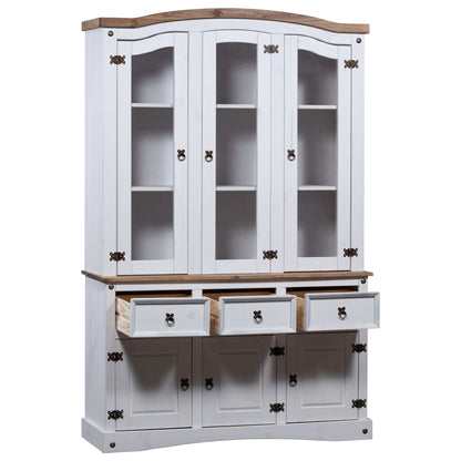 Credenza con Vetrina in Pino Messicano Corona Range Bianco