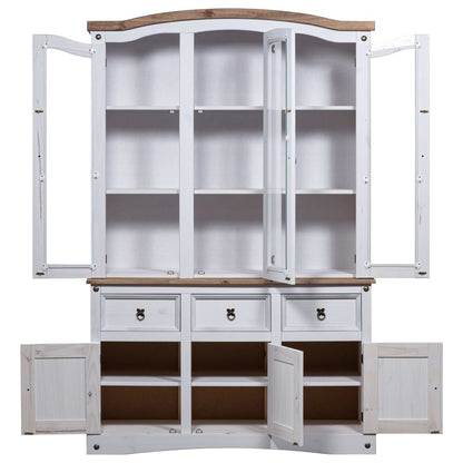 Credenza con Vetrina in Pino Messicano Corona Range Bianco