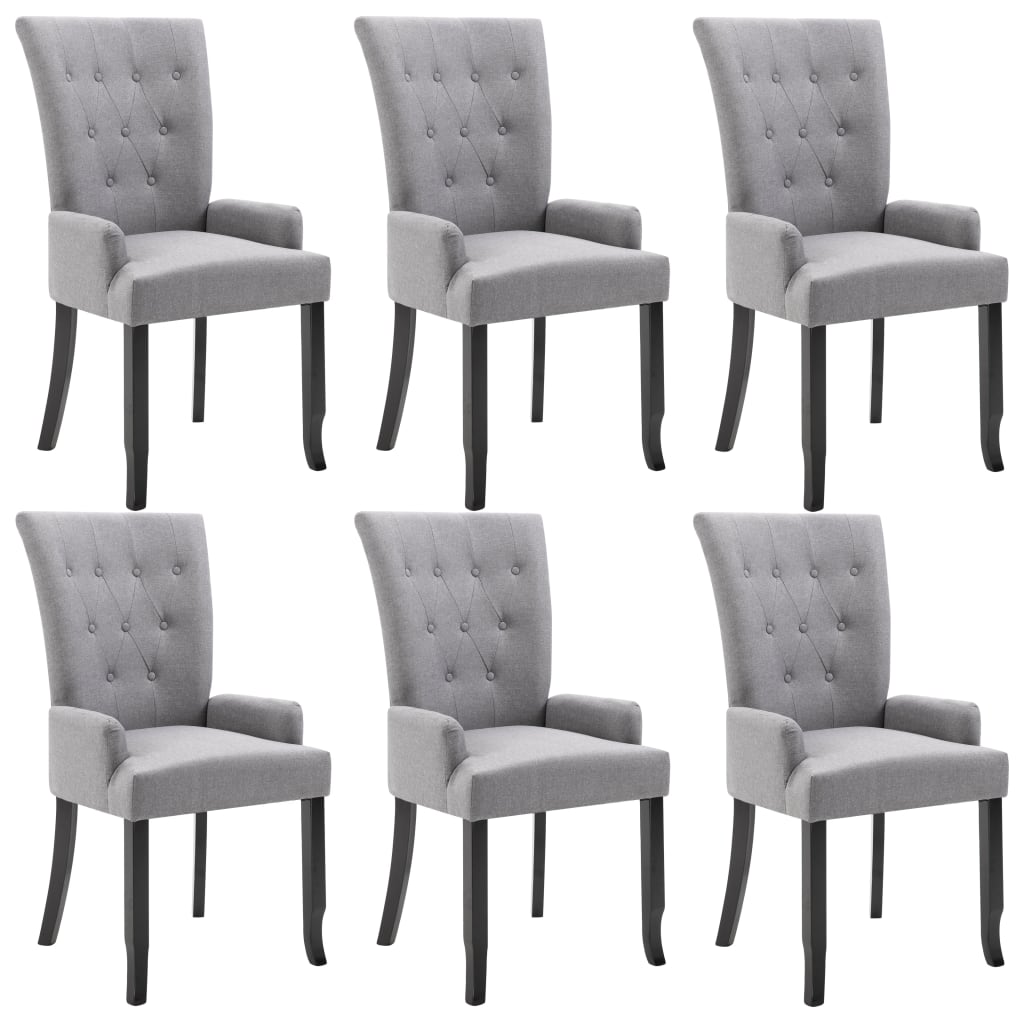 Sedie da Pranzo con Braccioli 6 pz Grigio Chiaro in Tessuto