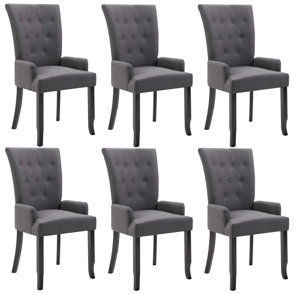 Sedie da Pranzo con Braccioli 6 pz Grigio Scuro in Tessuto