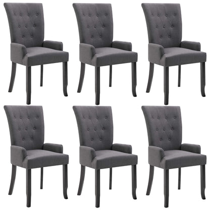 Sedie da Pranzo con Braccioli 6 pz Grigio Scuro in Tessuto