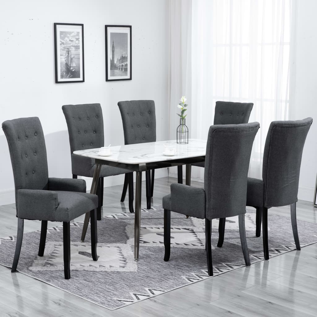 Sedie da Pranzo con Braccioli 6 pz Grigio Scuro in Tessuto