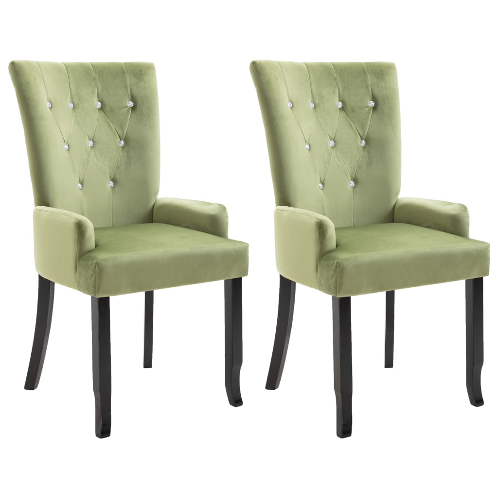 Sedia da Pranzo con Braccioli 2 pz Verde Chiaro in Velluto