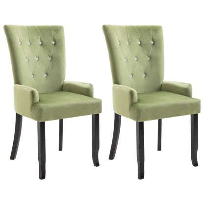 Sedia da Pranzo con Braccioli 2 pz Verde Chiaro in Velluto