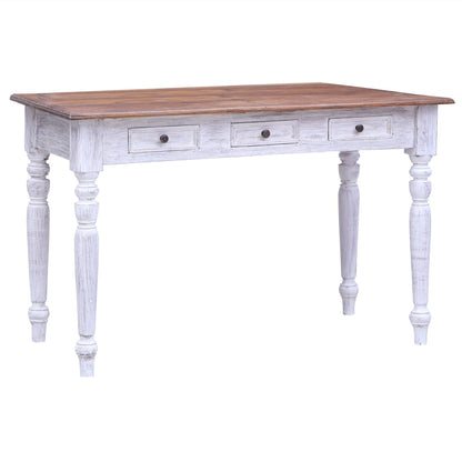 Scrivania con Cassetti Bianca 117x57x75 cm Massello di Mogano