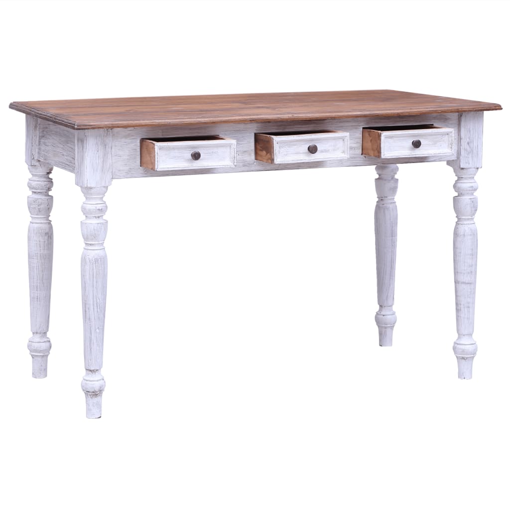 Scrivania con Cassetti Bianca 117x57x75 cm Massello di Mogano