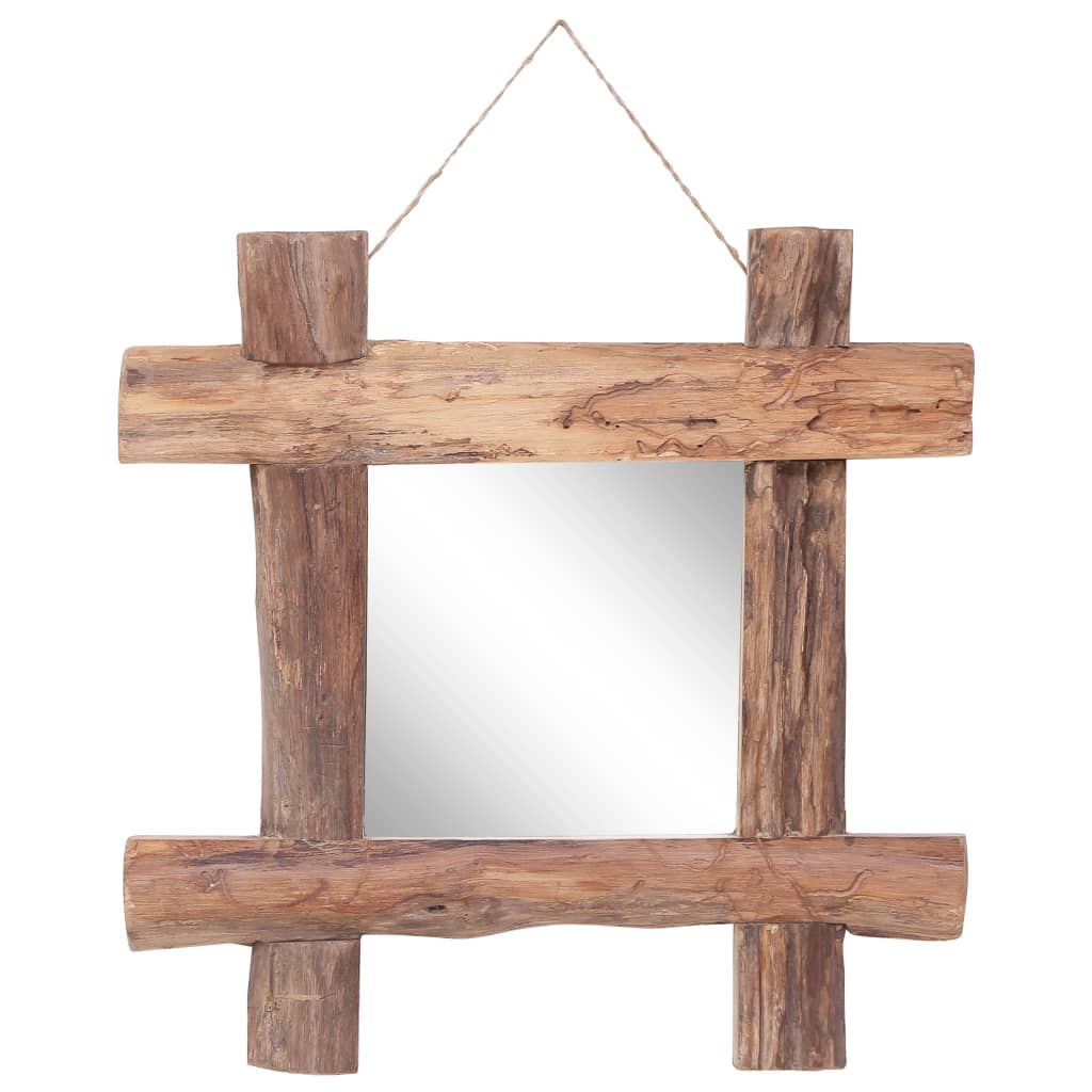 Specchio con Tronchi Naturale 50x50 cm in Teak di Recupero