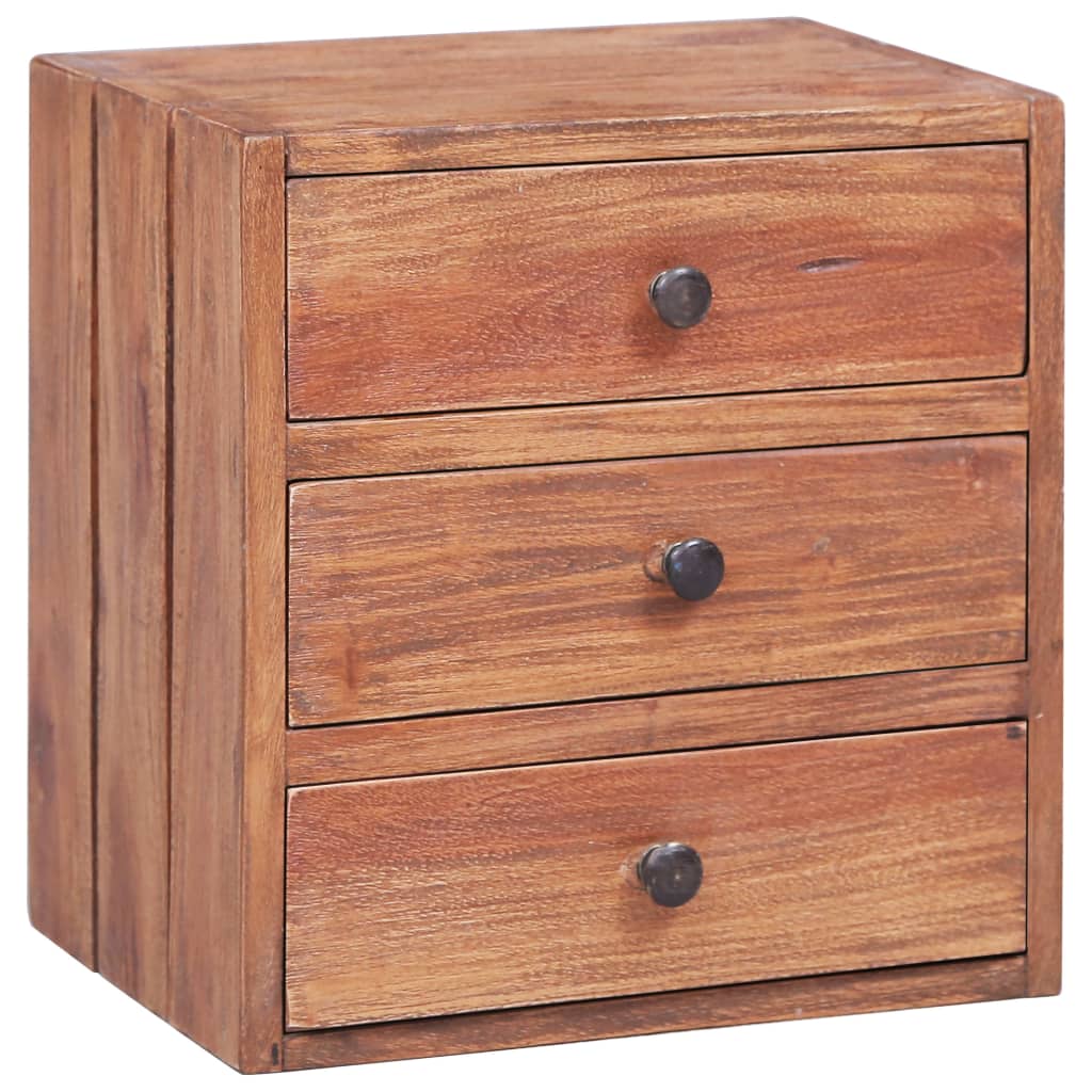 Comodino con 3 Cassetti 35x25x35 cm Legno Massello di Mogano