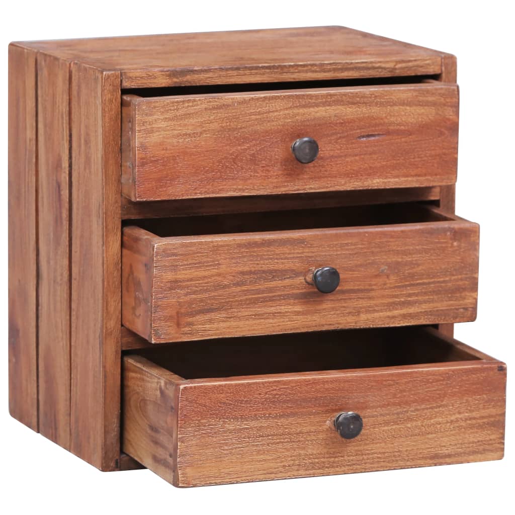 Comodino con 3 Cassetti 35x25x35 cm Legno Massello di Mogano