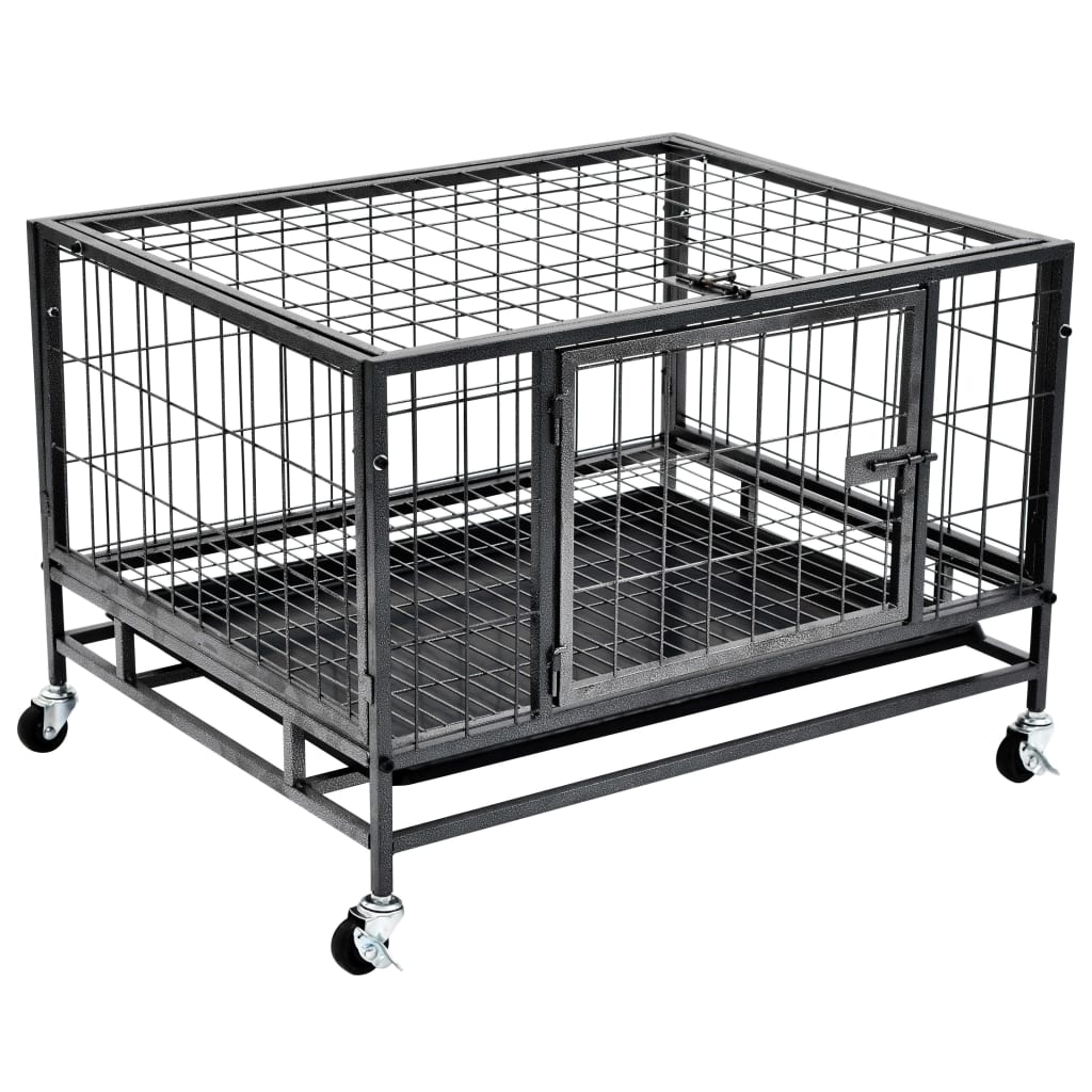 Gabbia per Cani Robusta con Ruote in Acciaio 82x66x56 cm