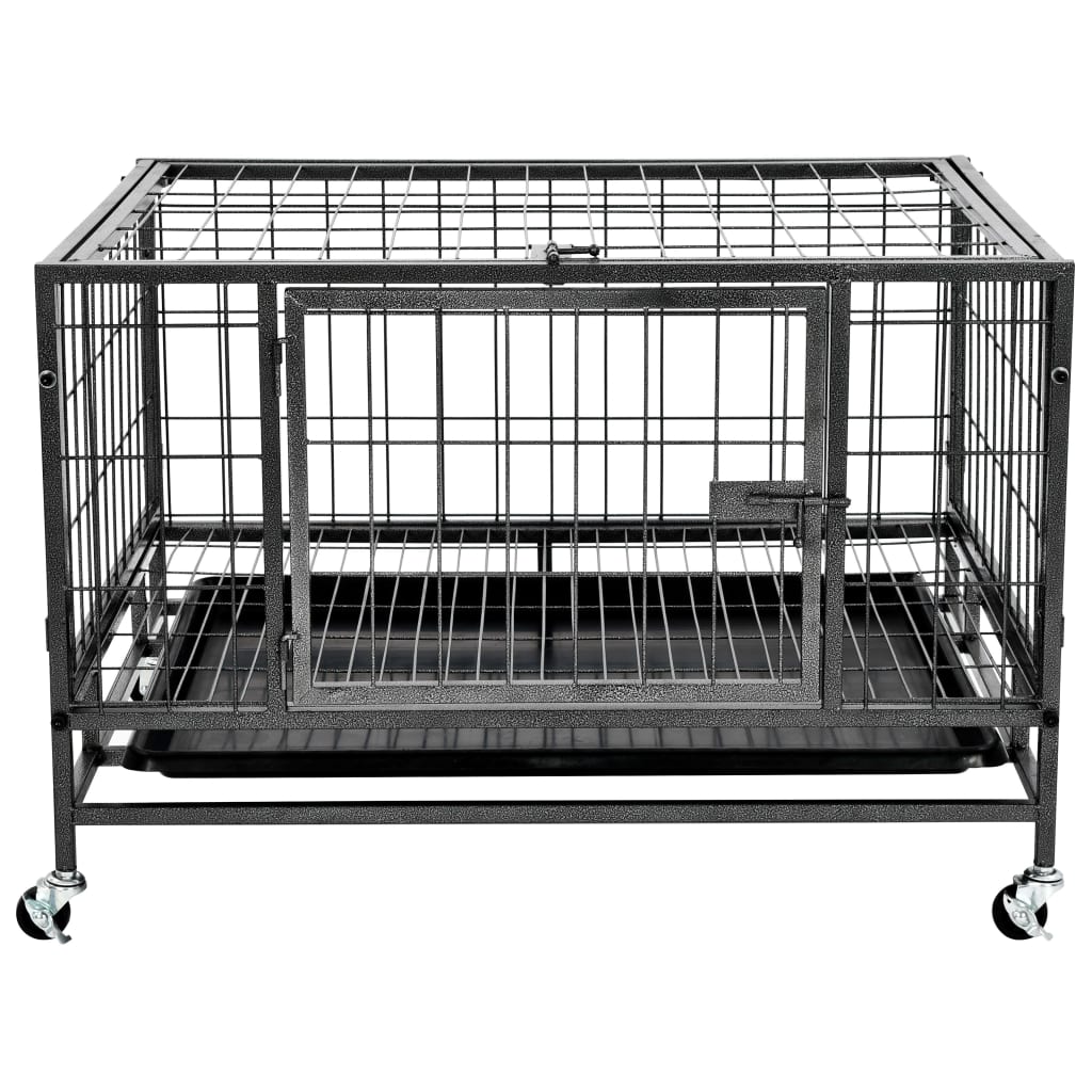 Gabbia per Cani Robusta con Ruote in Acciaio 82x66x56 cm
