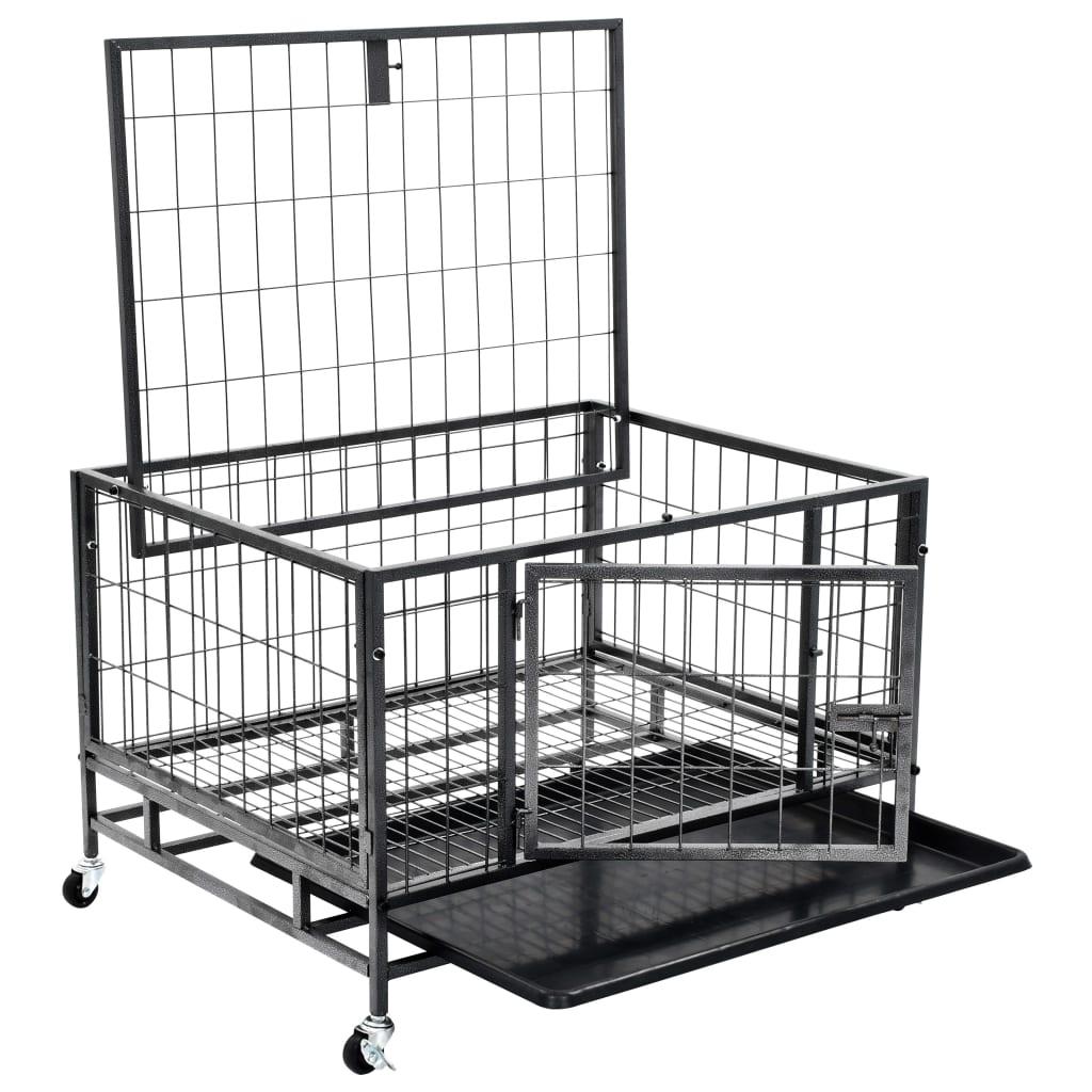 Gabbia per Cani Robusta con Ruote in Acciaio 82x66x56 cm