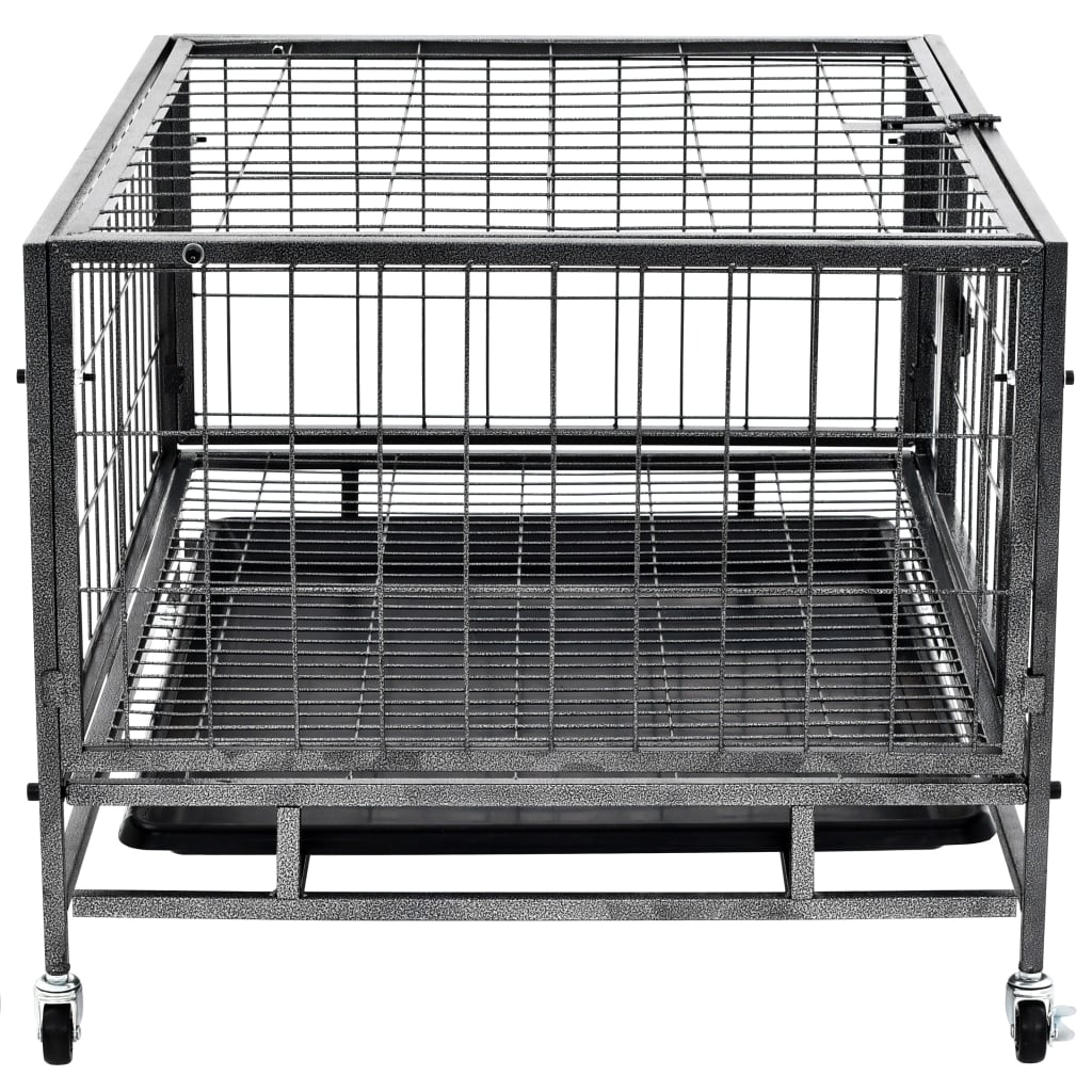 Gabbia per Cani Robusta con Ruote in Acciaio 82x66x56 cm