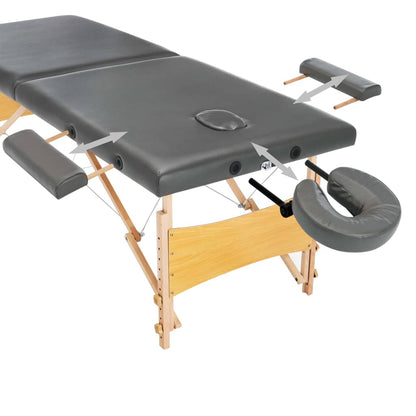 Lettino da Massaggio 2 Zone Telaio in Legno Antracite 186x68cm