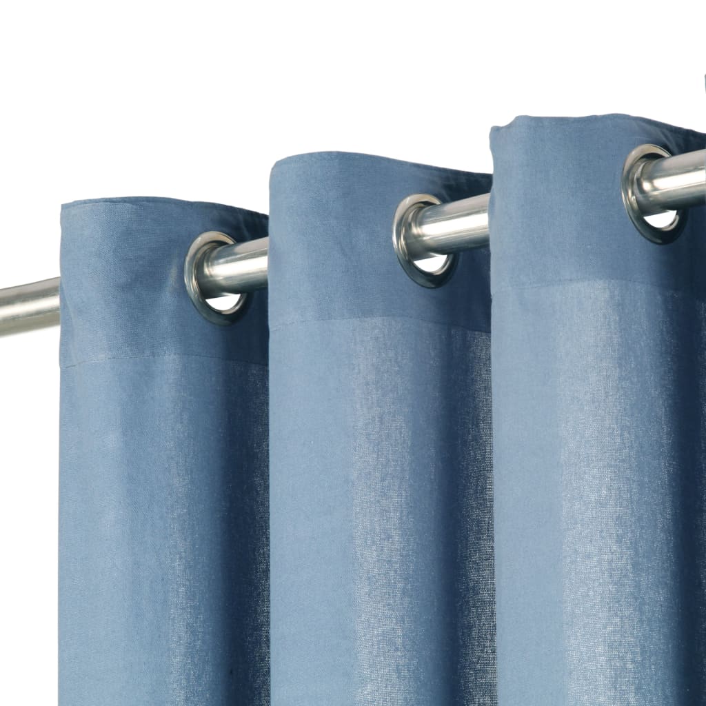 Tende con Anelli in Metallo 2 pz in Cotone 140x225 cm Blu