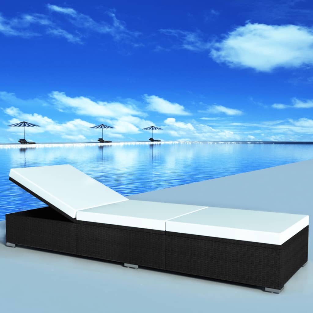 Lettini Prendisole con Cuscini 2 pz in Polyrattan Nero