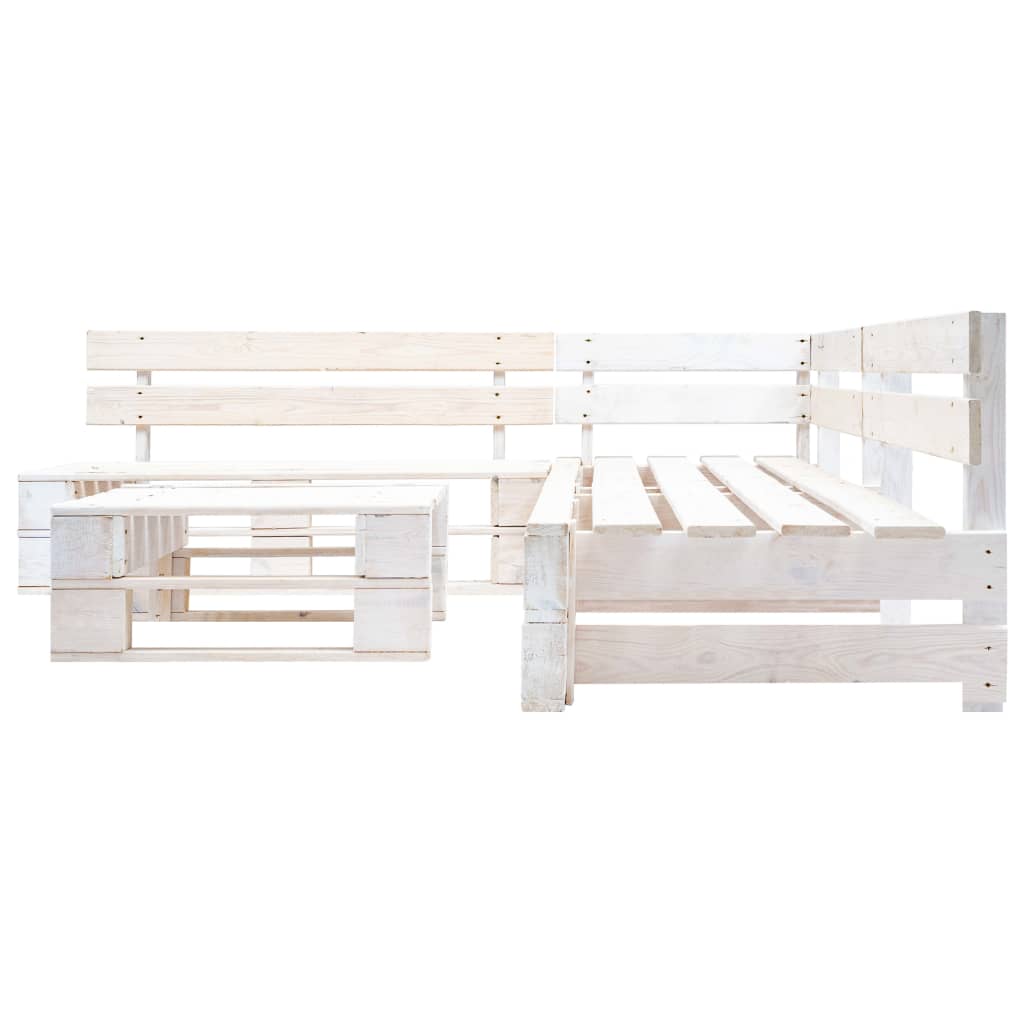 Set Divani da Giardino su Pallet 4 pz in Legno Bianco