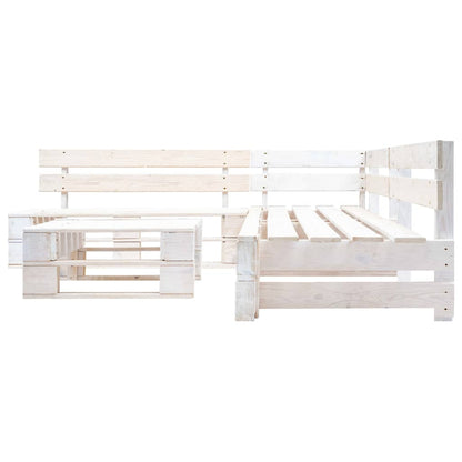 Set Divani da Giardino su Pallet 4 pz in Legno Bianco