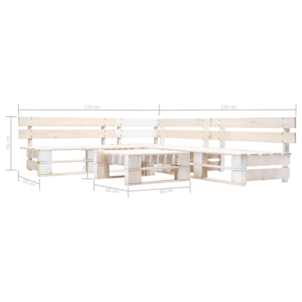 Set Divani da Giardino su Pallet 4 pz in Legno Bianco